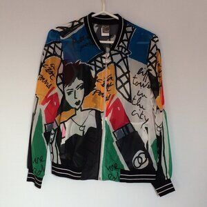 Simply Art by Dolcezza Sheer Jacket Small Multicolor Paris Zip Long Sleeve NWT